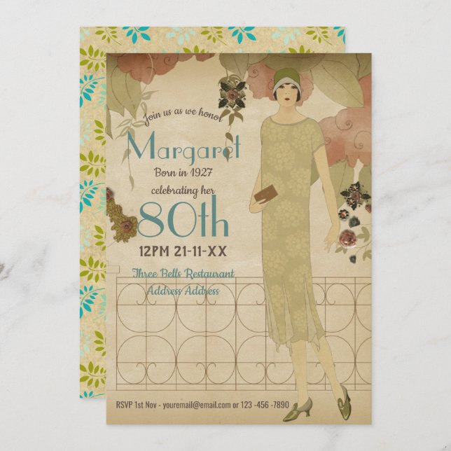 Invitación Viñeta de cumpleaños número 80 años 1930 invita a  (Anverso / Reverso)