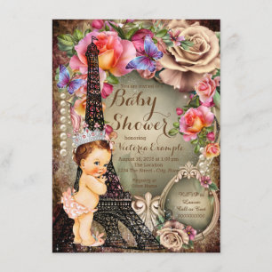 Invitación Viñeta Eiffel Torre Paris Baby Shower