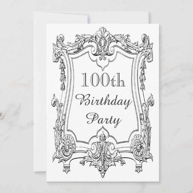 Invitación Viñeta francesa Scroll 100th Birthday Doble cara (Anverso)