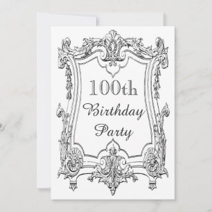 Invitación Viñeta francesa Scroll 100th Birthday Doble cara