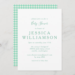 Invitación Viñeta Gingham Plaid en Baby Shower verde en menta