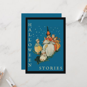 Invitación Viñeta Halloween Storytime Pequeña Bruja Gato Negr