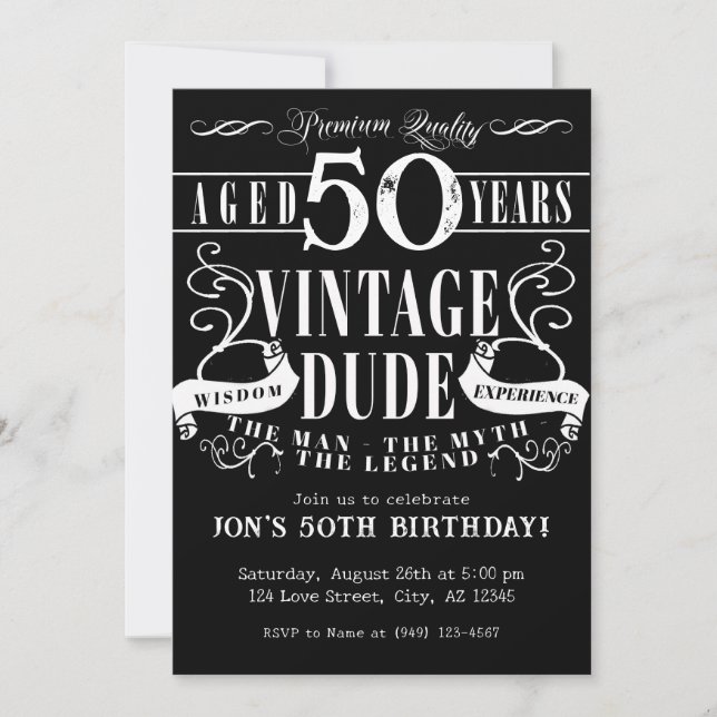 Invitación Viñeta hombre mito la edad de cualquier hombre (Anverso)
