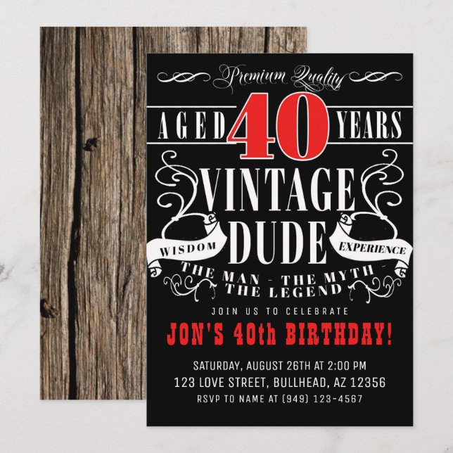 Invitación Viñeta Hombre Mitos Leyenda 40 cumpleaños de hombr (Anverso / Reverso)