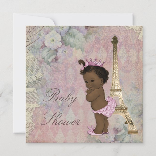Invitación Viñeta París Étnica Princesa Floral Baby Shower (Anverso)