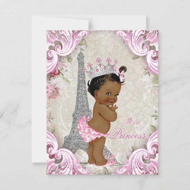 Invitación Viñeta París Étnica Princesa Floral Baby Shower (Anverso)