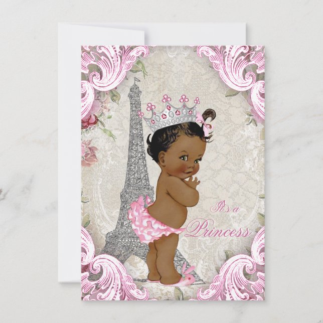 Invitación Viñeta París Étnica Princesa Floral Baby Shower (Anverso)