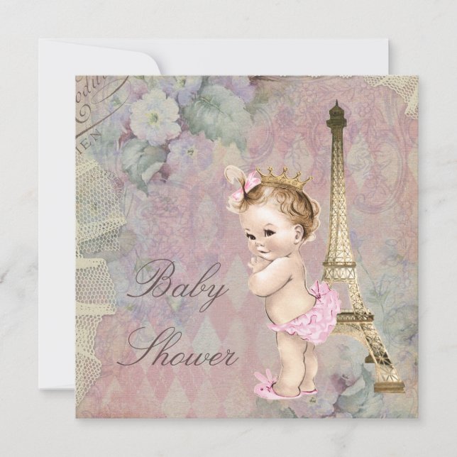 Invitación Viñeta París Princesa Floral Baby Shower (Anverso)