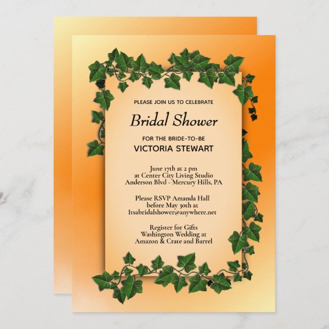 Invitación Viñetas con Naranja de registro de regalos con duc (Anverso / Reverso)
