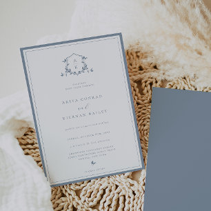 Invitación Viñetas sin tiempo Boda azul turbio Escudo