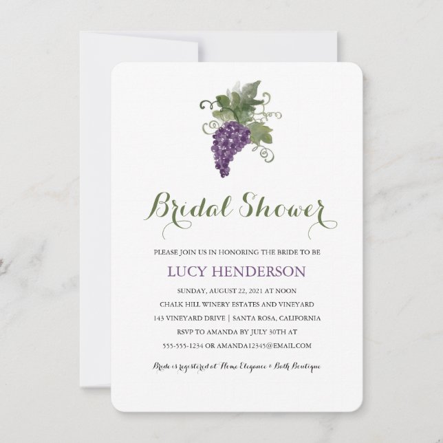 Invitación Vineyard de acuarela | Ducha de novia (Anverso)