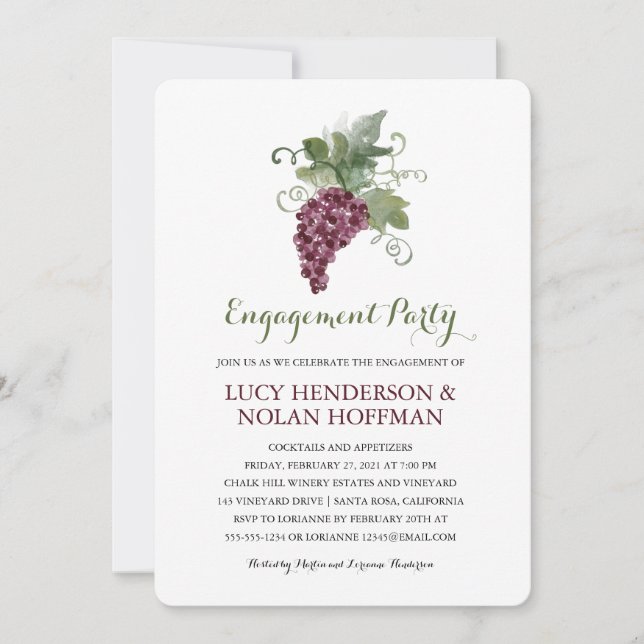 Invitación Vineyard de acuarela | Fiesta de compromiso (Anverso)