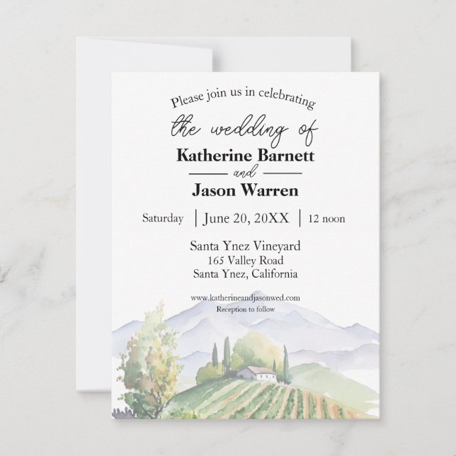 Invitación Vineyard Vineyard Country Watercolor (Anverso)