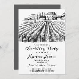 Invitación Vineyard Winery Rustic Sketch Fiesta de cumpleaños