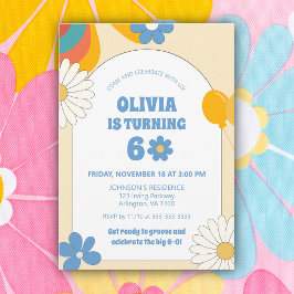 Invitación Vinilo Retro Floral Cumpleaños Adulto Groovy 60 70