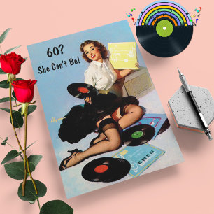 Invitación Vinilos para Cumpleaños 60 Notas Musicales Pin Up