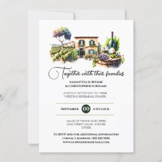 Invitación Vino acuarela granja vinícola cena villa