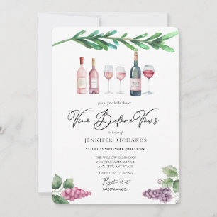 Invitación Vino acuarela   Uvas   Moderna Ducha Bridal