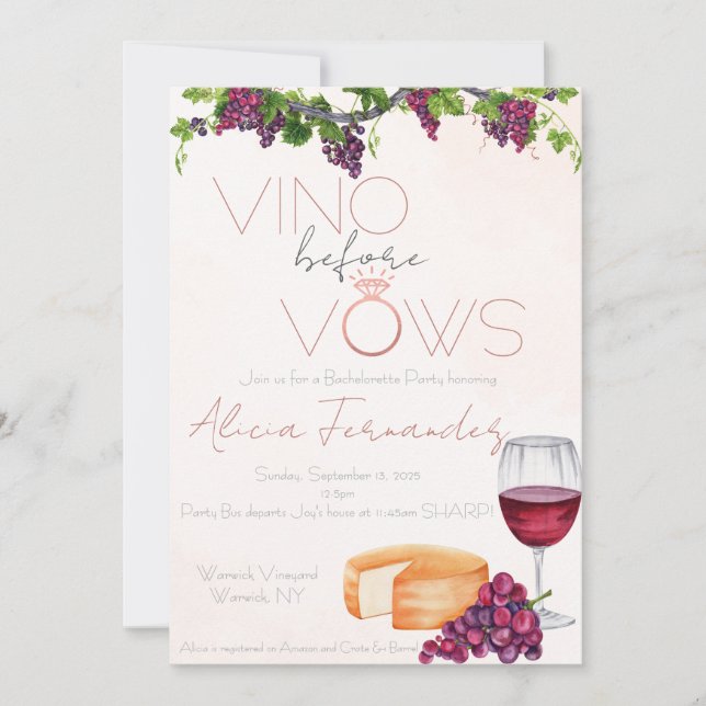 Invitación Vino antes de la bachillerato/fiesta de novias (Anverso)