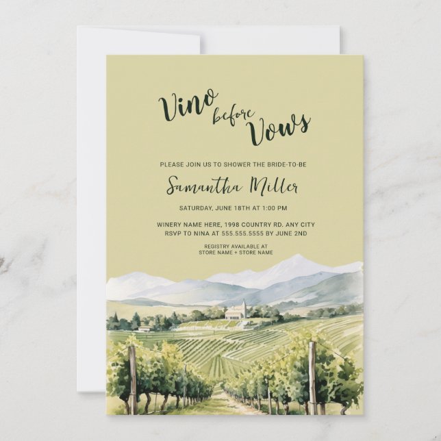 Invitación Vino antes de la ducha de novias de vino (Anverso)