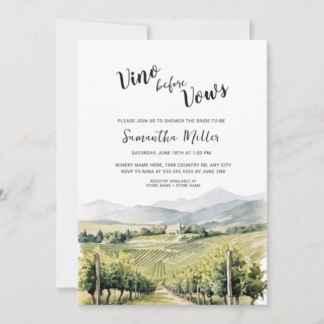 Invitación Vino antes de la ducha de novias de vino (Anverso)