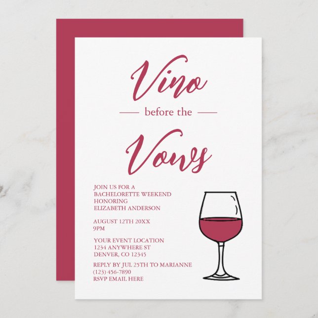 Invitación Vino Antes De La Fiesta De La Bachelorette (Anverso / Reverso)