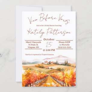 Invitación Vino antes de las vacas, viña ducha de novias