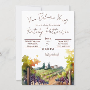 Invitación Vino antes de las vacas, viña ducha de novias