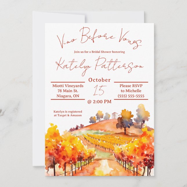 Invitación Vino antes de las vacas, viña ducha de novias (Anverso)