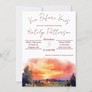 Invitación Vino antes de las vacas, viña ducha de novias