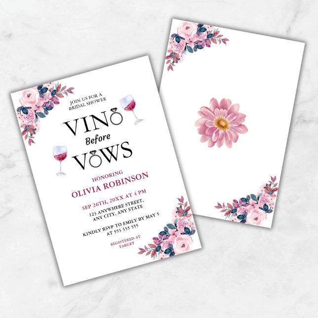 Invitación Vino Antes De Vacas Tema Vino Floral Ducha De Novi (Vino Before Vows Floral Wine Theme Bridal Shower Invitation )