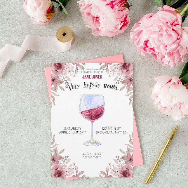 Invitación Vino antes de vales marrón y ducha de novia rosa (Subido por el creador)