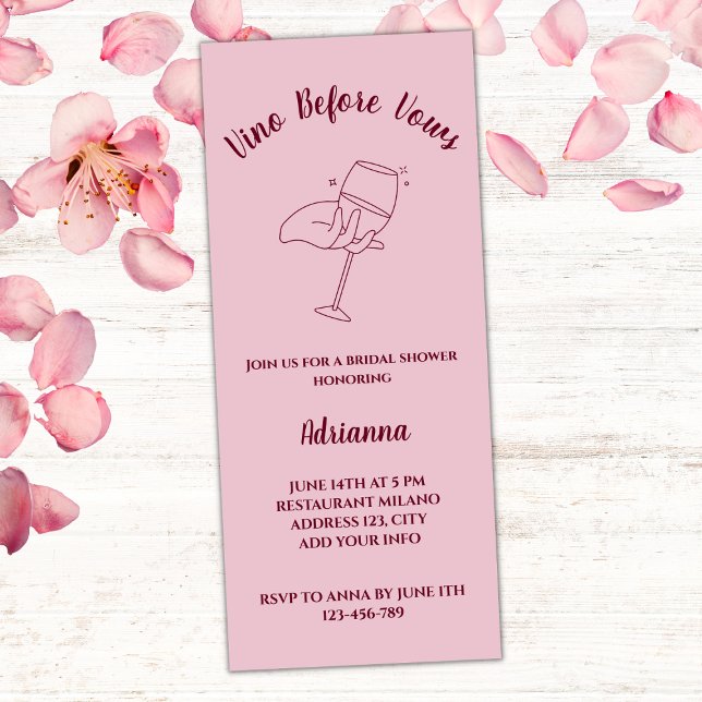 Invitación Vino Antes De Var Elegante Ducha De Novias Rosa Ru (vino before vows bridal shower invitation blush pink burgundy red wine glass elegant bridal party)