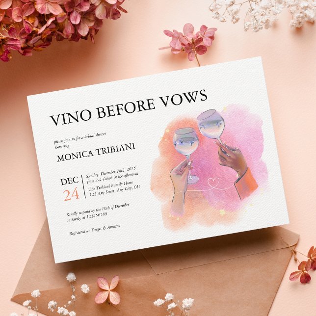 Invitación Vino Antes De Var Vibrante Naranja Rosa Ducha De N (Subido por el creador)
