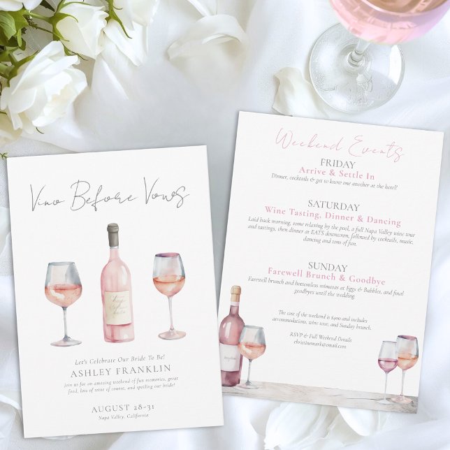 Invitación Vino Antes de Votos de Soltera con Vino (Vino Before Vows Wine Bachelorette Invitation)