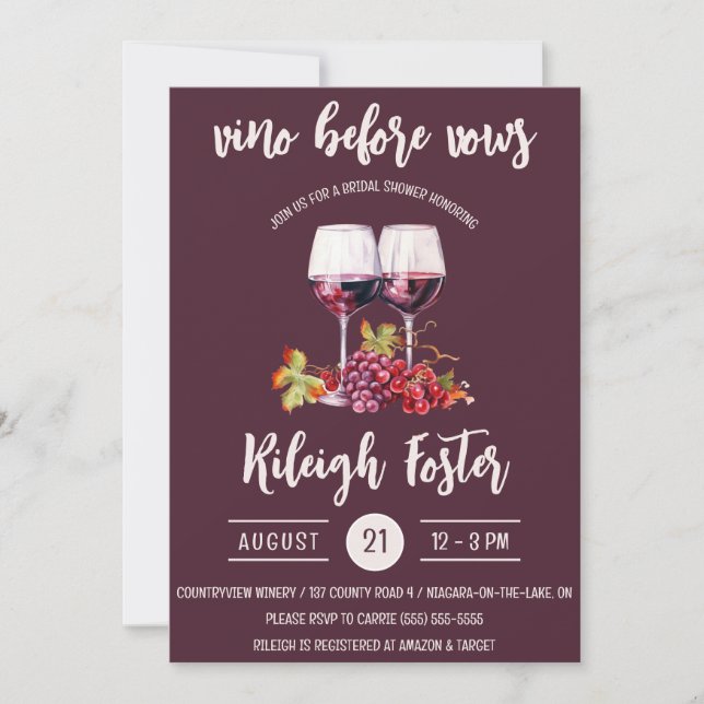Invitación Vino antes de votos, vino, botellas, ducha de novi (Anverso)