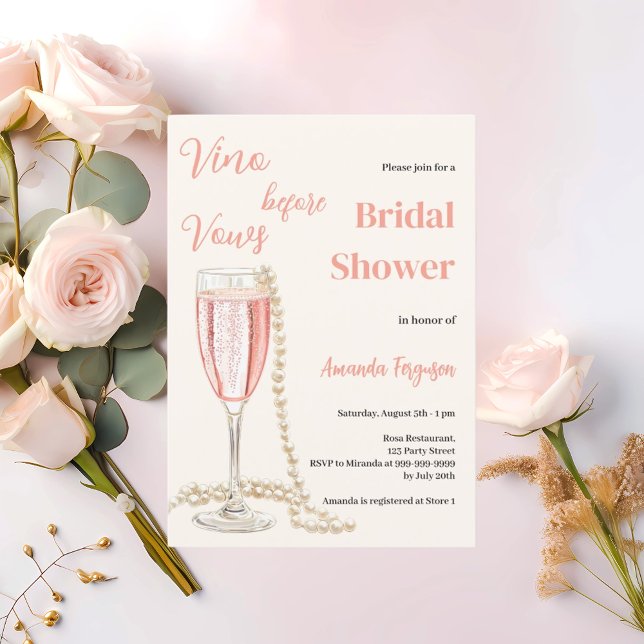 Invitación Vino antes de Vows crema rosa Ducha de novia (Subido por el creador)