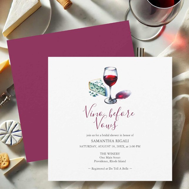 Invitación Vino Antes De Vows Ducha Británica (Wine bridal shower invitations hand drawn red wine and cheese exclusive to Do Tell A Belle)