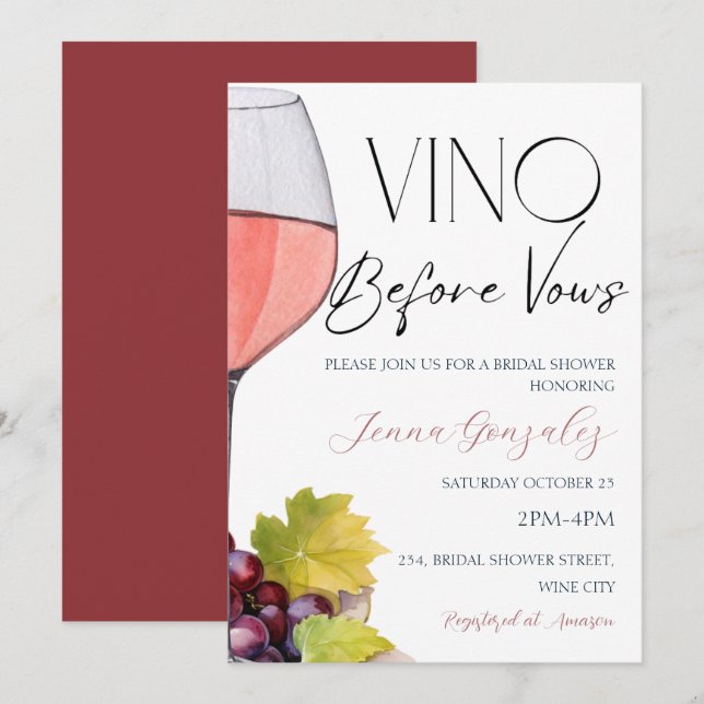 Invitación Vino antes de Vows Vino Bridal Ducha Pareja (Anverso / Reverso)