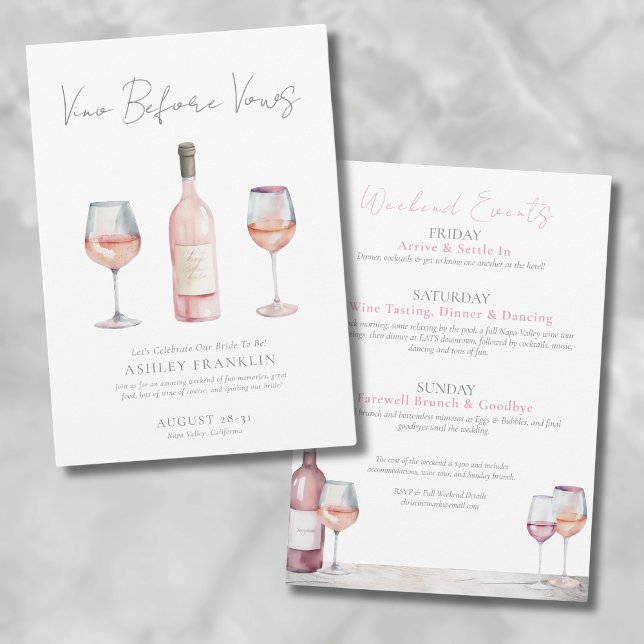 Invitación Vino antes de Vows Wine Bachelorette (Vino Before Vows Wine Bachelorette Invitation)