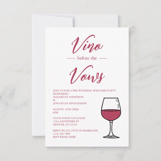 Invitación Vino Antes Del Fiesta De Bienvenida PreBoda Vows (Anverso)