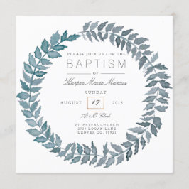Invitación Vino azul de acero | Baptismo de Wreath acuarela