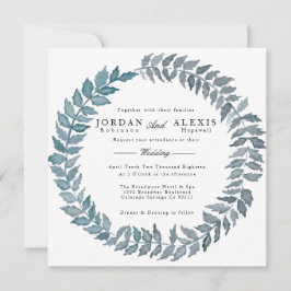 Invitación Vino azul de acero | Boda Wreath de color de agua