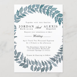 Invitación Vino azul de acero | Boda Wreath de color de agua