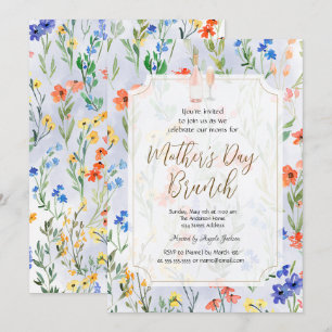 Invitación Vino Azul de Flor Silvestre Chic Brunch del Día de