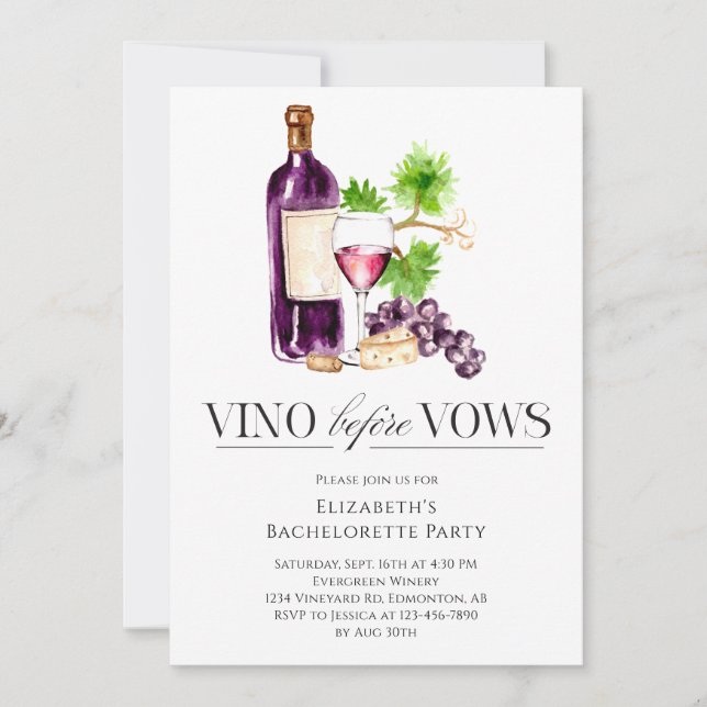 Invitación Vino Before Vows Bachelorette Party Wine  (Anverso)