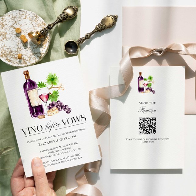 Invitación Vino Before Vows Bridal Shower QR Code Registry (Subido por el creador)