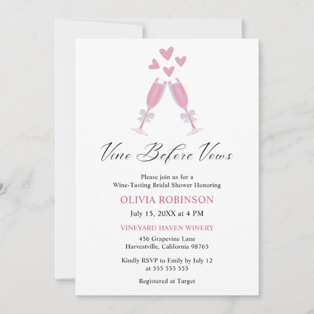 Invitación Vino Before Vows Elegante Winey Bridal Shower (Anverso)