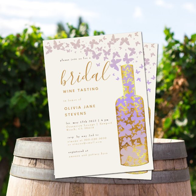 Invitación Vino Británico Dastar Mariposas Lilac Oro Boho (Subido por el creador)