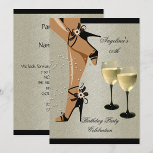 Invitación Vino Copa de Cumpleaños Zapatos Negros Rústicos